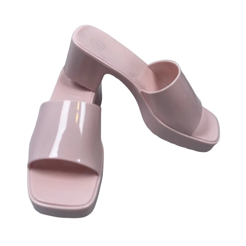 Urban Outfitters UO Pink Jelly Slip-on Mules Sandals Women Sz 6 - Picture 1 of 7